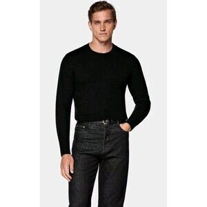 Suitsupply Crew Neck Sweater Men's L Black Long Sleeve Pure Wool Classic Preppy